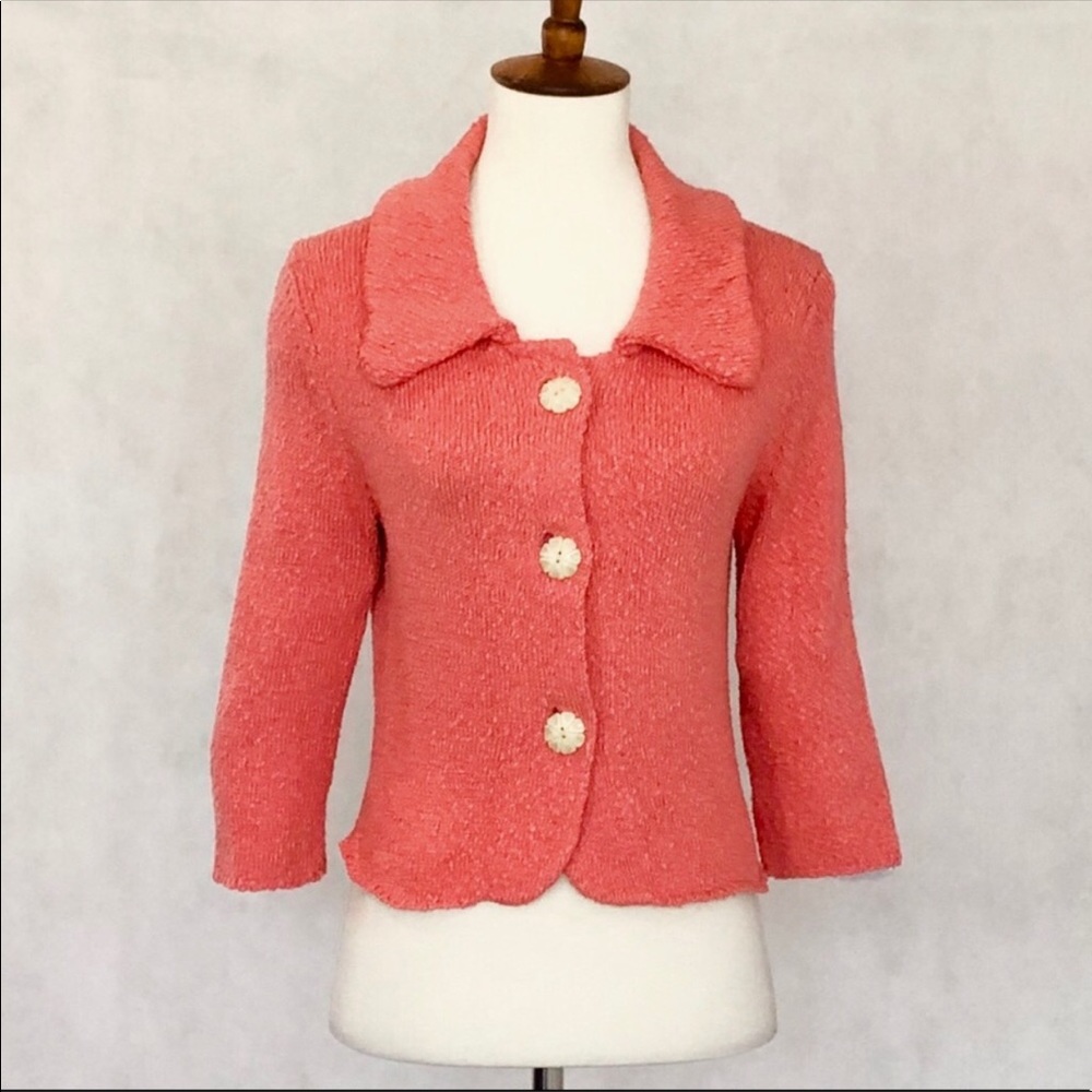 Anthropologie Moth Boucle Cropped Coral Cardigan